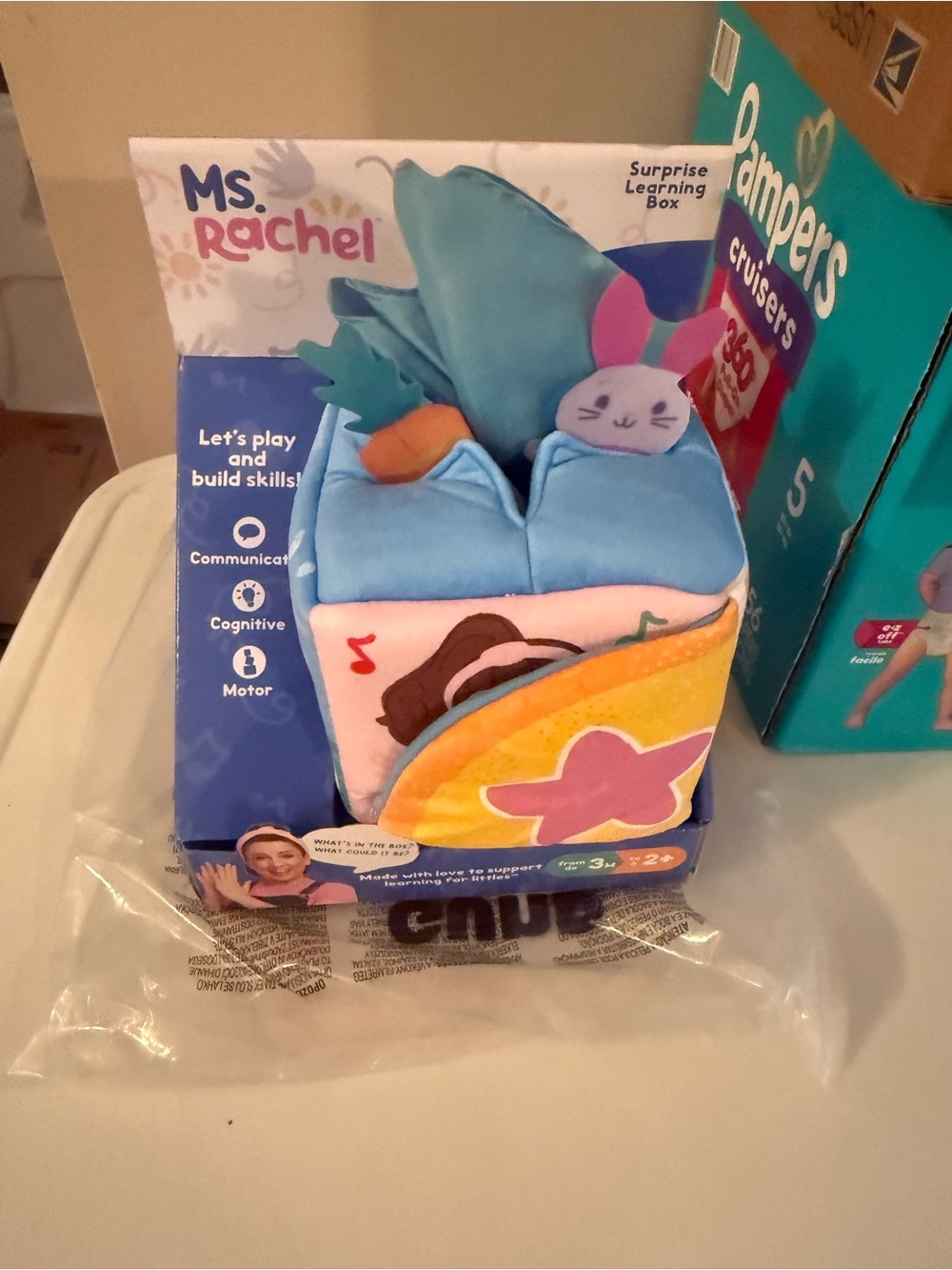 Rachel Blue Plush Surprise Learning Cube with Multicolor Accents